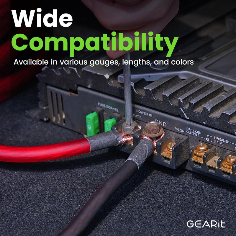 GearIT سلك نحاسي خالي من الأكسجين 4 قياس (25 قدم لكل منهما - أسود/أحمر شفاف) 4 AWG - سلك طاقة/أرضي للسيارات، كابل بطارية، مكبر صوت سيارة، مقطورة RV، مضخم، كهربائي 4ga 25 قدم - Image 5